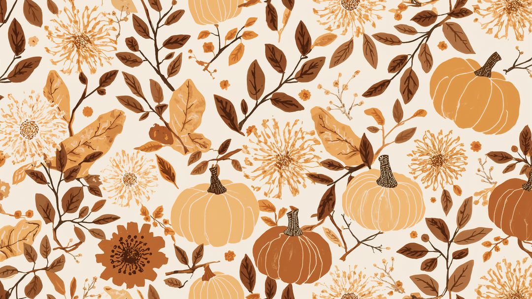 Rustic Autumn Floral and Pumpkin Seamless Pattern Design