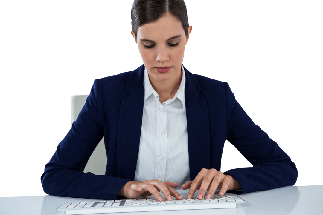 Transparent Background Businesswoman Typing at Desk