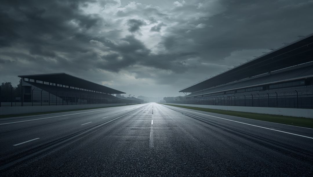 Empty Motorsports Racing Circuit Under Cloudy Skies