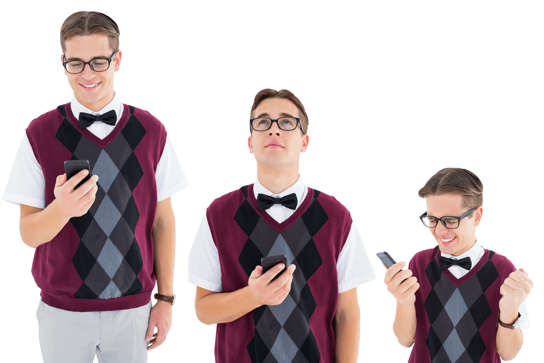 Caucasian Man using Smartphone Transparent Background Communication