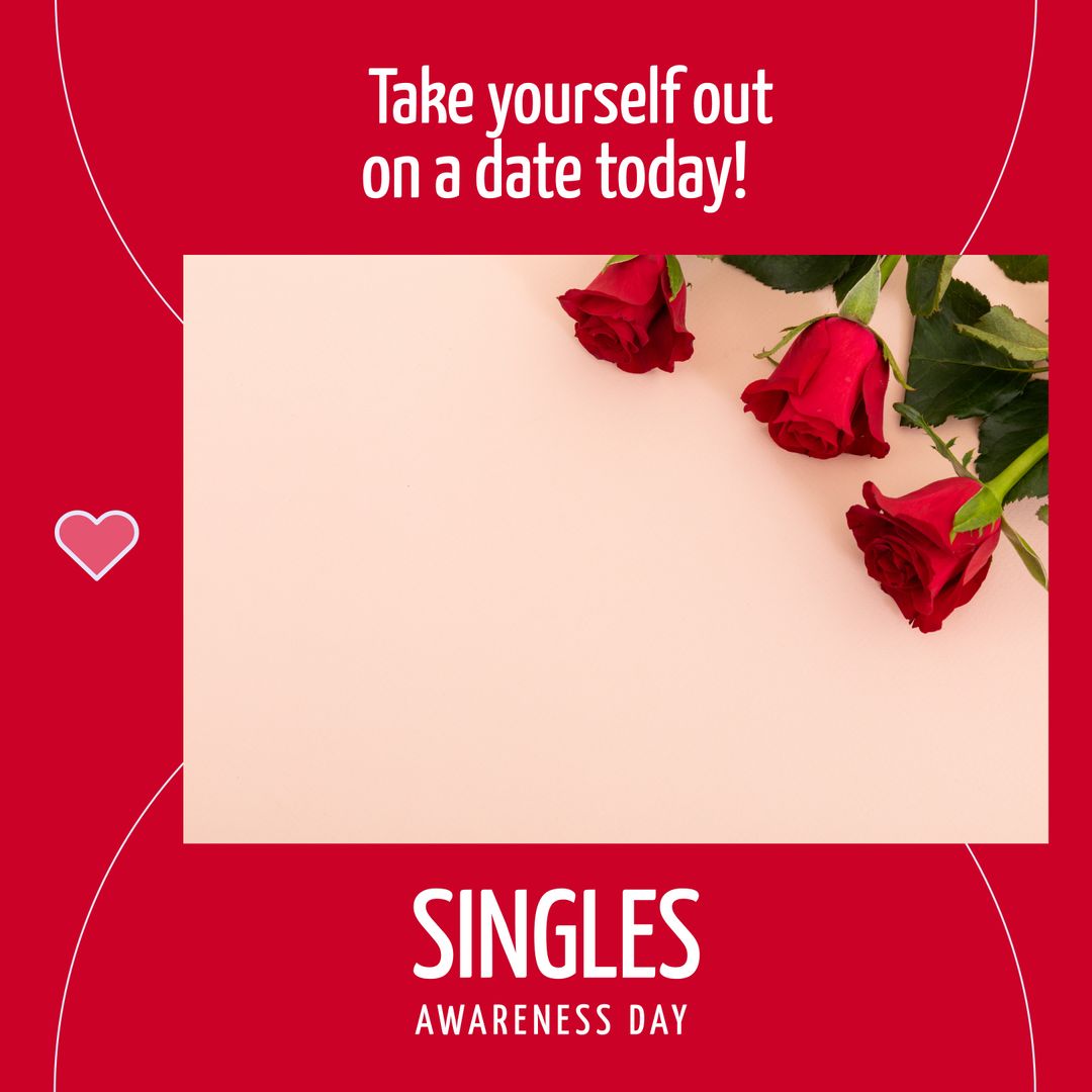 Singles Awareness Day Celebration with Red Roses and Heart Print