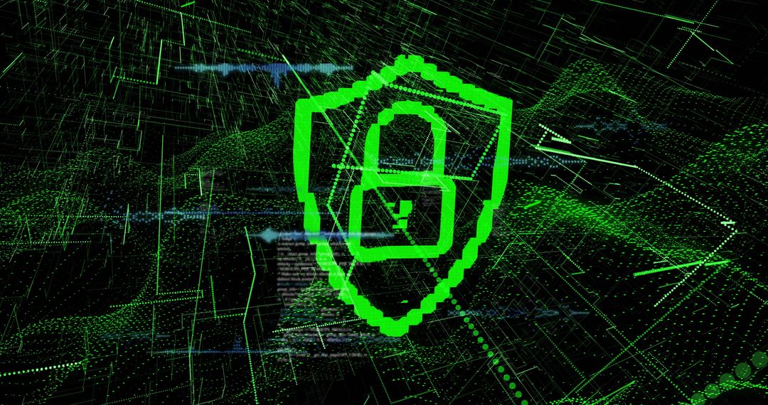 Green shield with number nine in digital cybersecurity concept