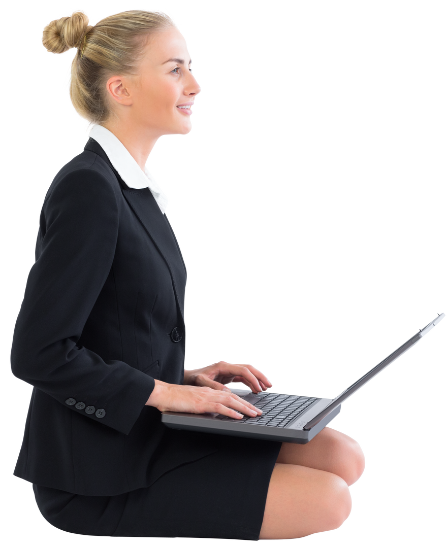 Smiling Caucasian Businesswoman Using Laptop on Transparent Background - Download Free Stock Images Pikwizard.com