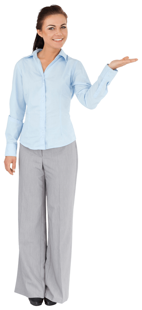 Smiling Businesswoman Presenting Gesture Transparent Background