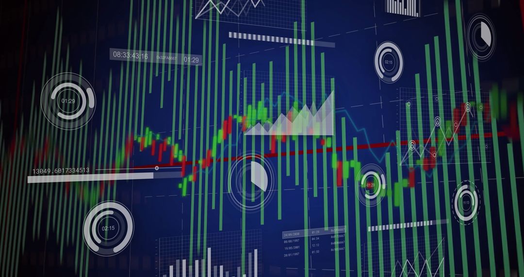 Digital Data Analytics and Visualization on Blue Background