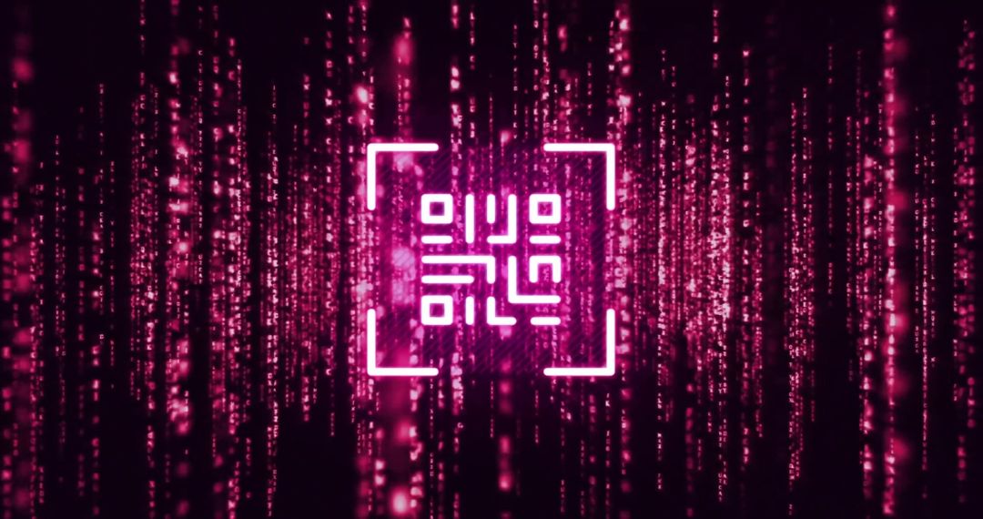 Glowing Neon QR Code with Digital Data Trails