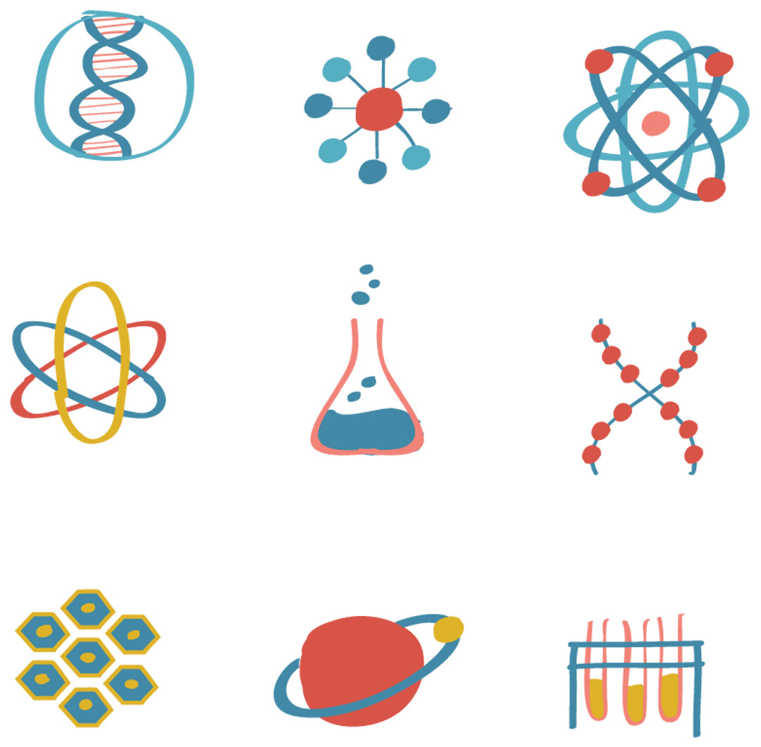 Transparent Science Icons Featuring Laboratory and Chemistry Symbols