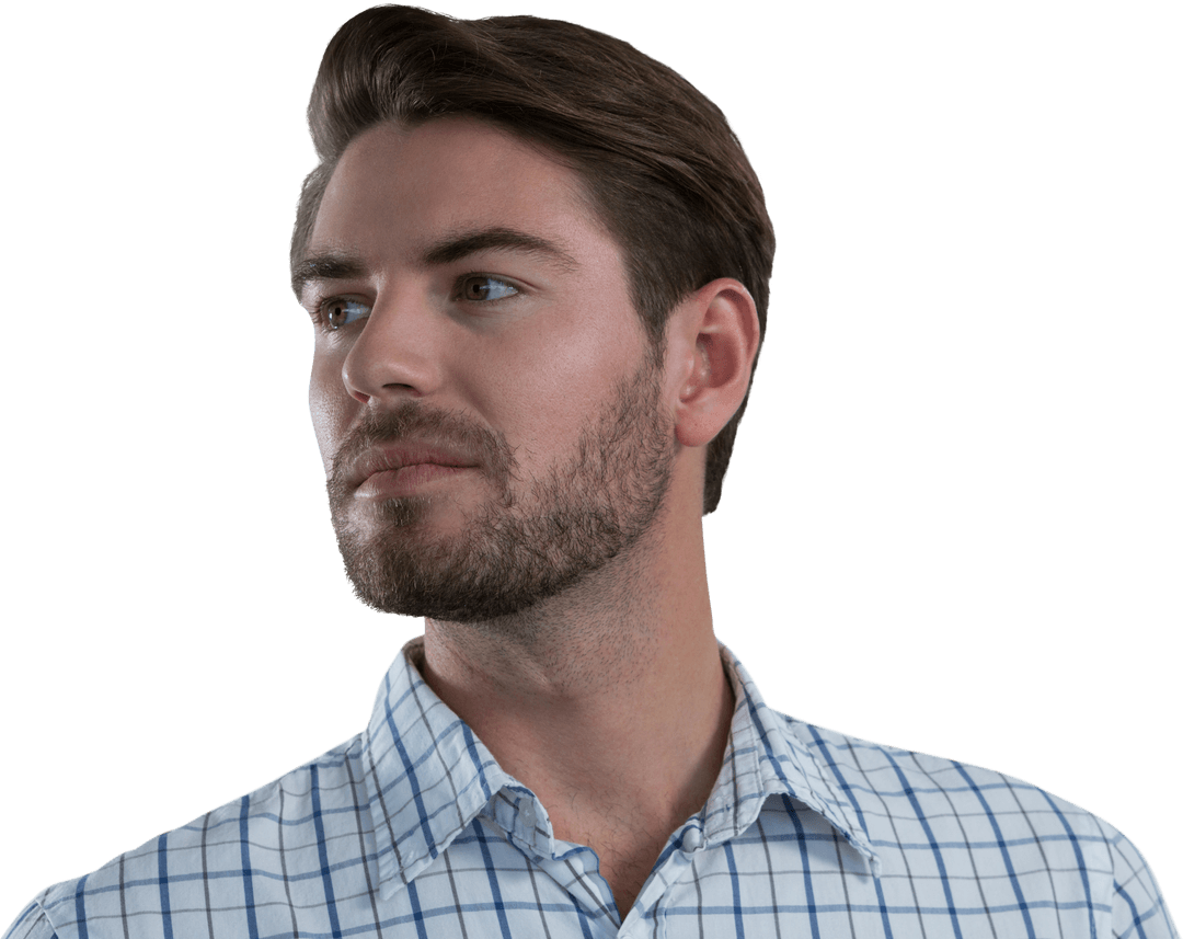 Thoughtful Caucasian Businessman Looking Aside on Transparent Background