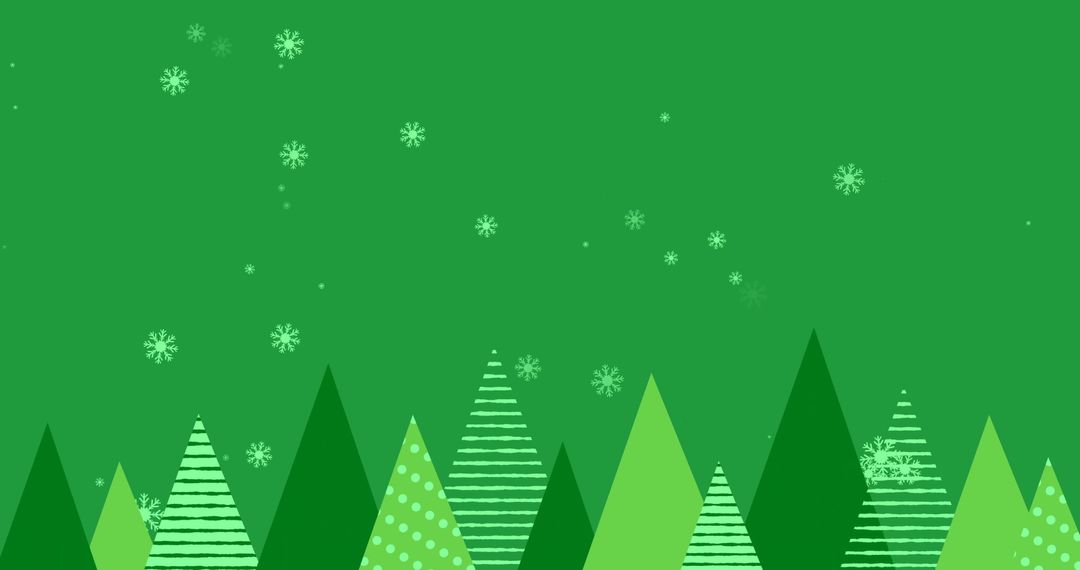 Abstract Christmas Trees with Snowflakes on Green Background