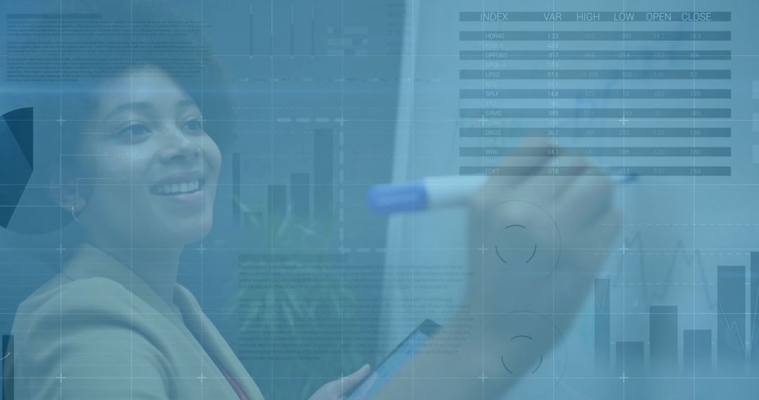 Businesswoman Analyzing Data on Transparent Interface