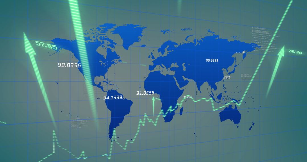 Global Economic Trends with Data and Arrows on World Map