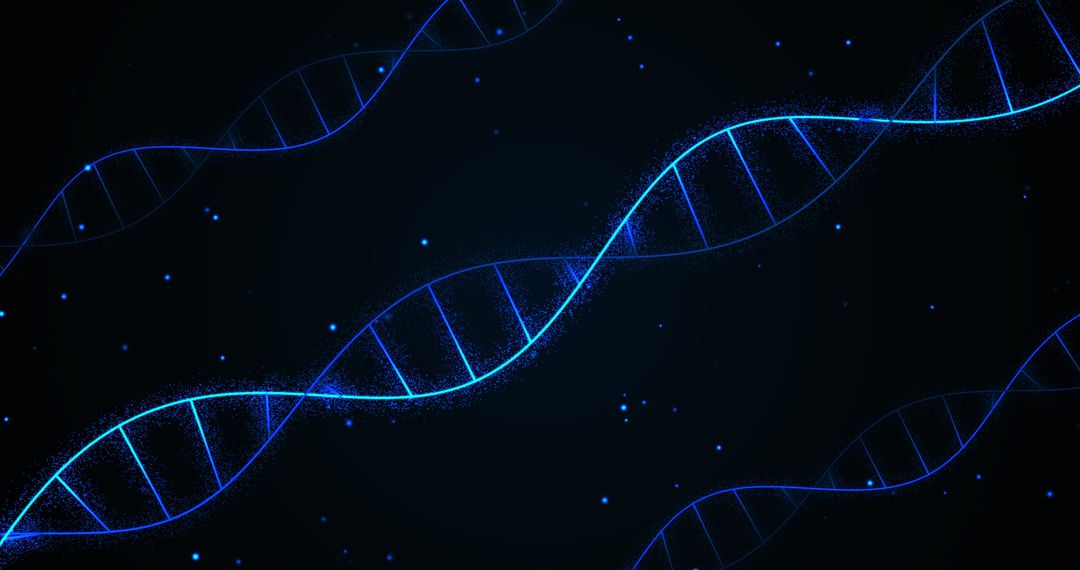 Glowing DNA Strands on Abstract Digital Background