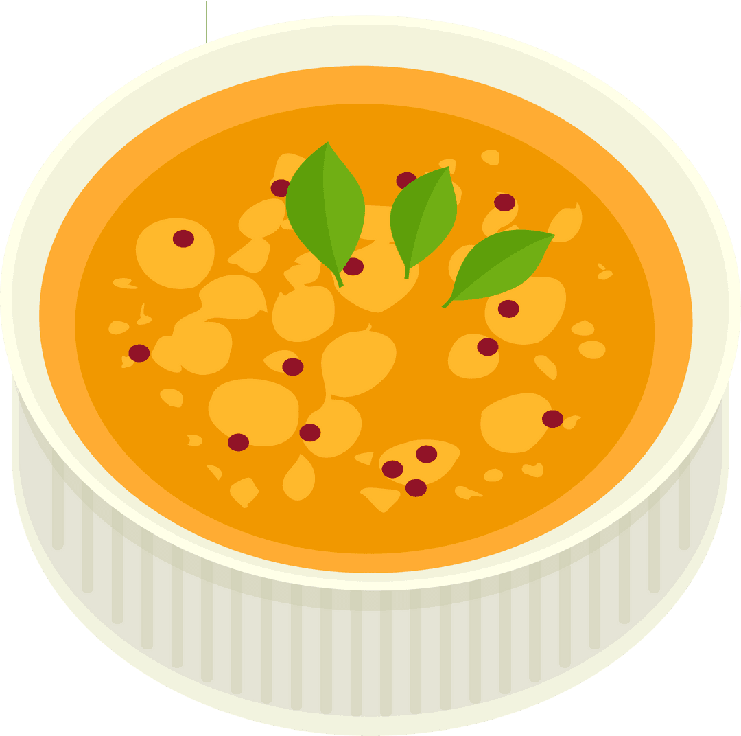 Minimalist Orange Soup with Green Garnish on Transparent Background