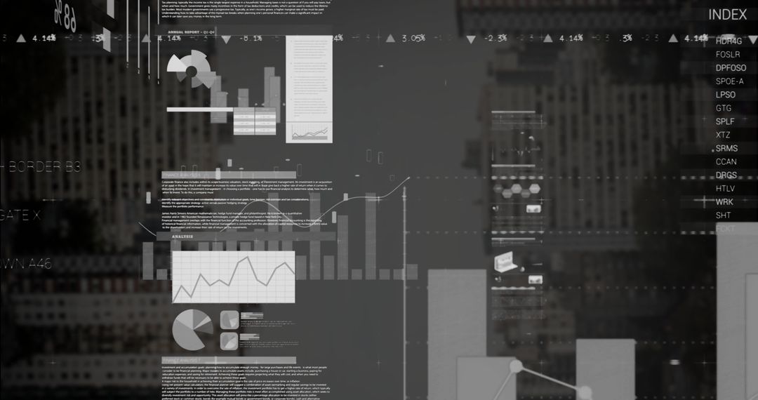 Futuristic Abstract Data Analytics Overlay on Cityscape
