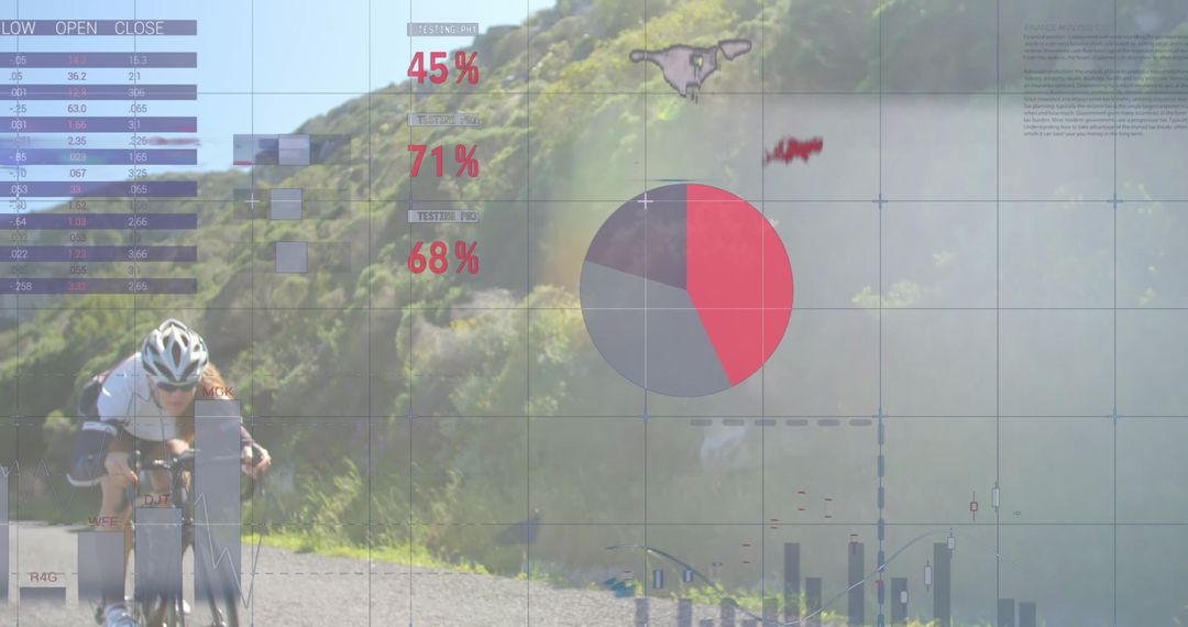 Cyclist with Overlaid Data Analytics on Racing Statistics