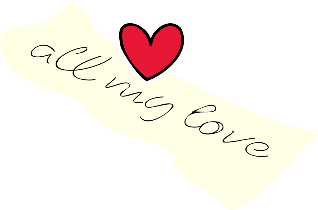 Cursive Love Note with Heart on Transparent Background