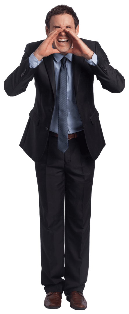 Caucasian Businessman Shouting Gesture Transparent Background