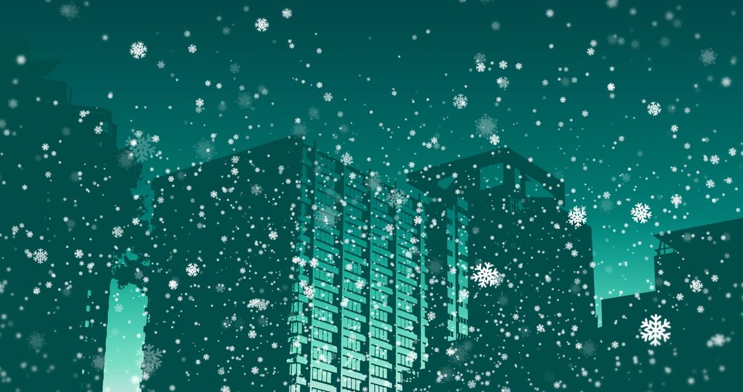 Urban Winter Nightscape with Falling Snowflakes