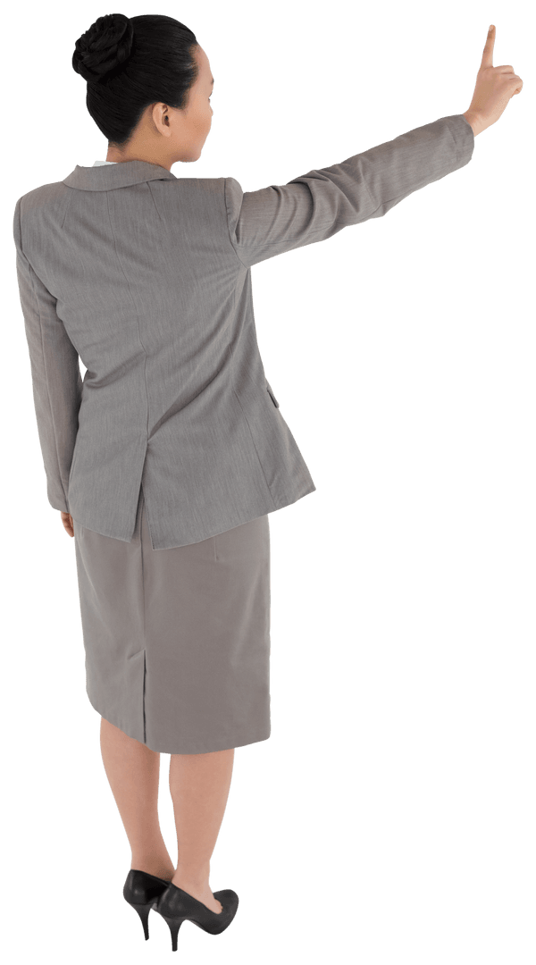 Transparent Asian Businesswoman Pointing at Virtual Interface