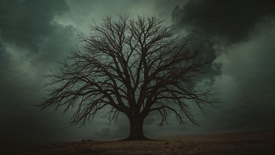 Lone Majestic Tree Against Dramatic Sky