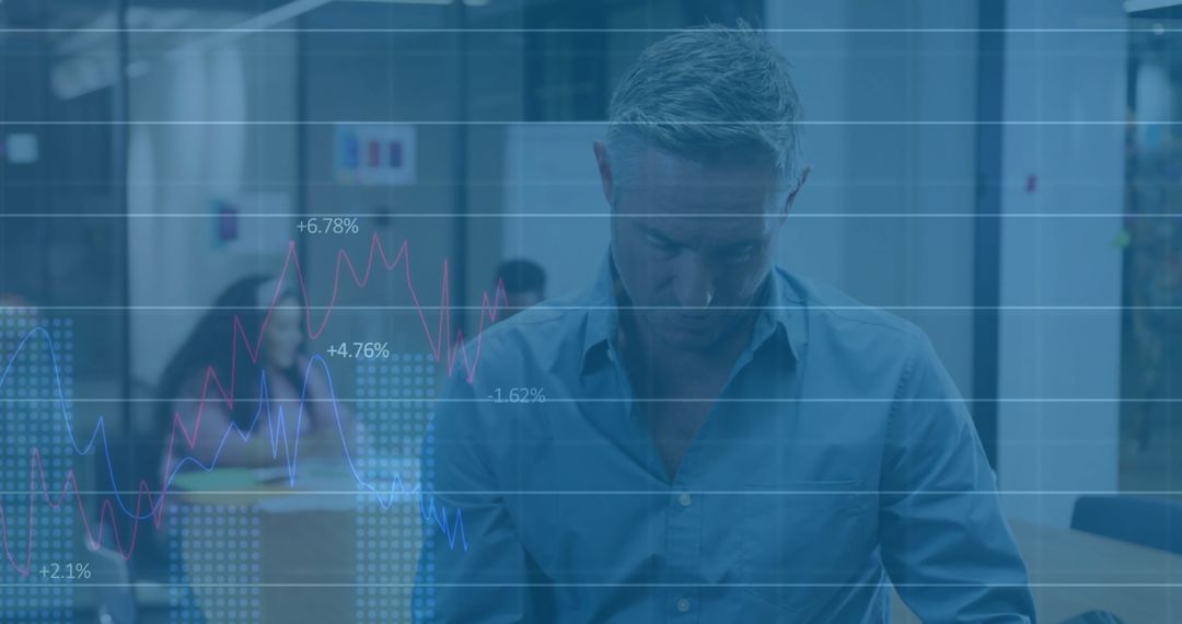 Digital Data Overlay with Businessman in Modern Office