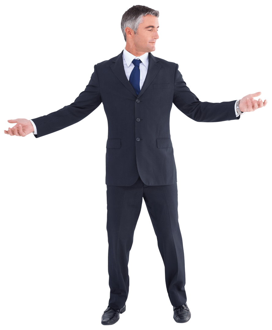 Transparent Businessman Spreading Arms Confidently