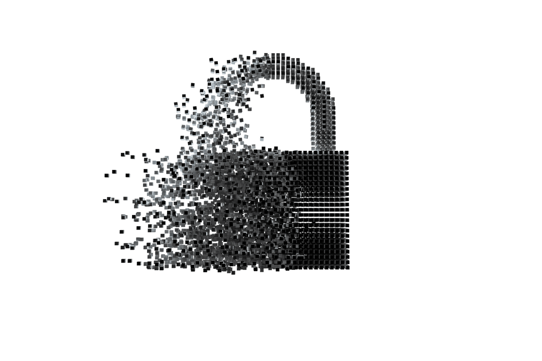 Transparent Padlock Illustration Made of Disintegrating Squares