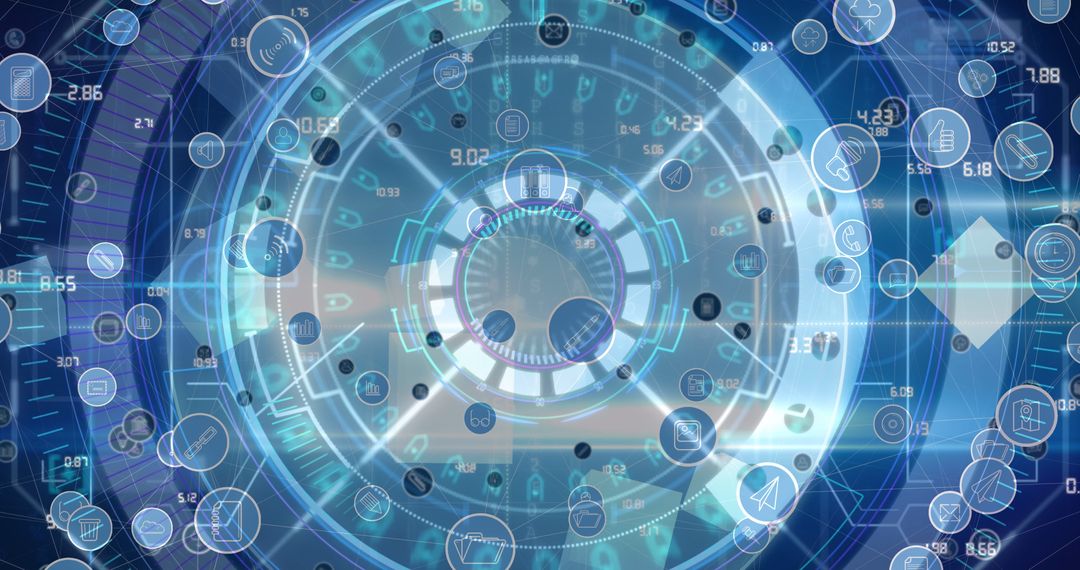 Digital Network with Technology Icons and Data Overlay