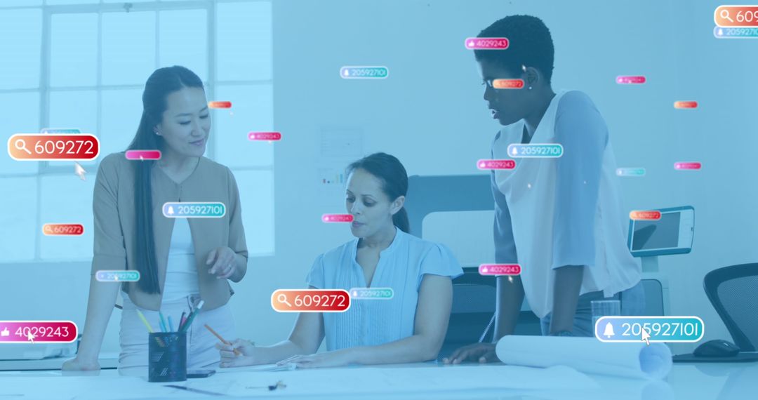 Diverse Team Collaborating with Interactive Social Media Data