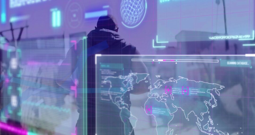 Data Interface Display with Running Athlete and Global Connections Imagery