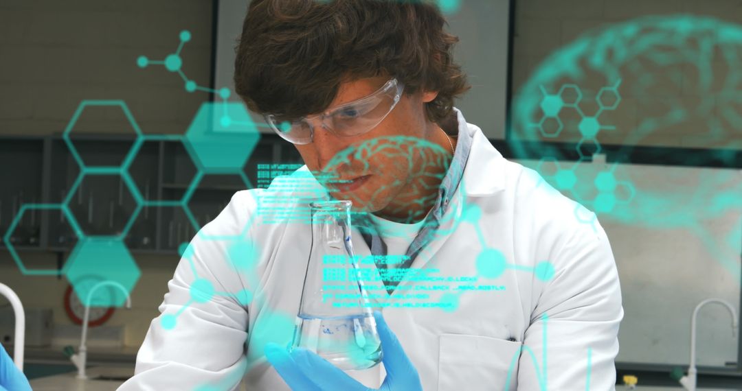 Caucasian Scientist Analyzing Digital Data in Laboratory