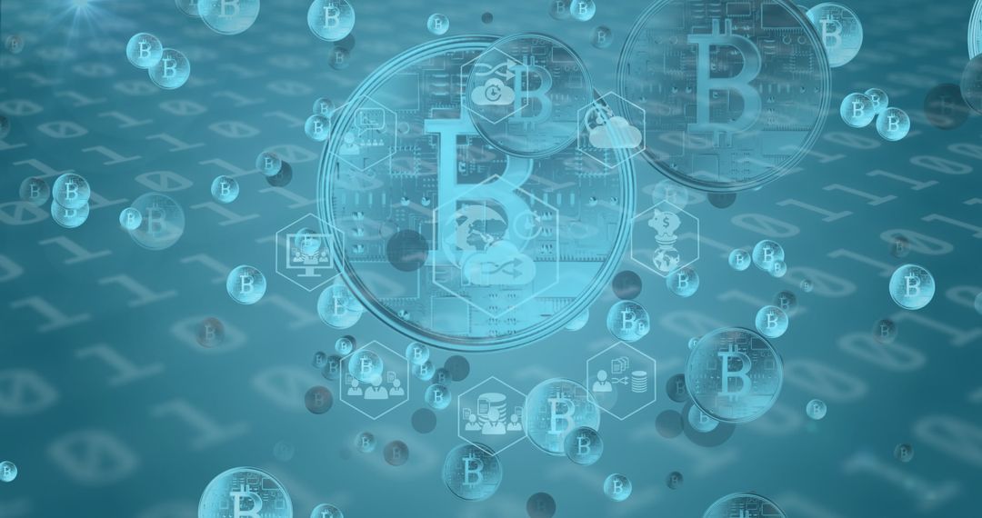 Floating Bitcoin Symbols Amidst Binary Code in Digital Future - Free Images, Stock Photos and Pictures on Pikwizard.com