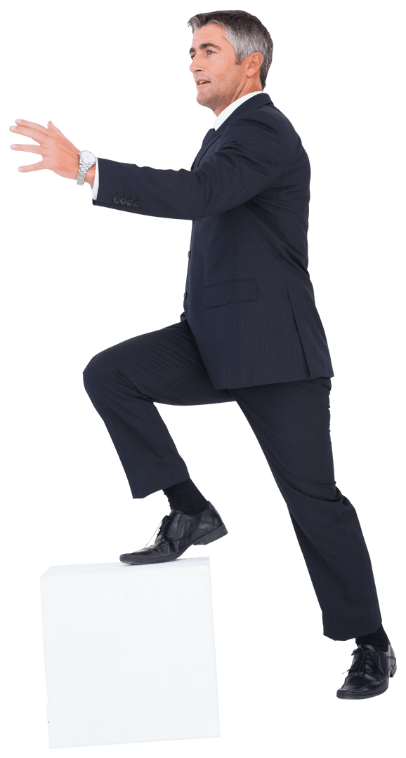 Transparent Businessman in Suit Posing Confidently Standing on Block