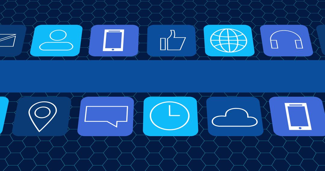 Digital Interface Icons on Hexagonal Background