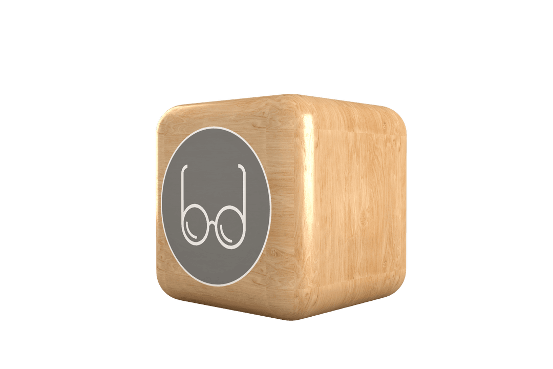 Wooden Cube with Eyeglasses Symbol on Transparent Background
