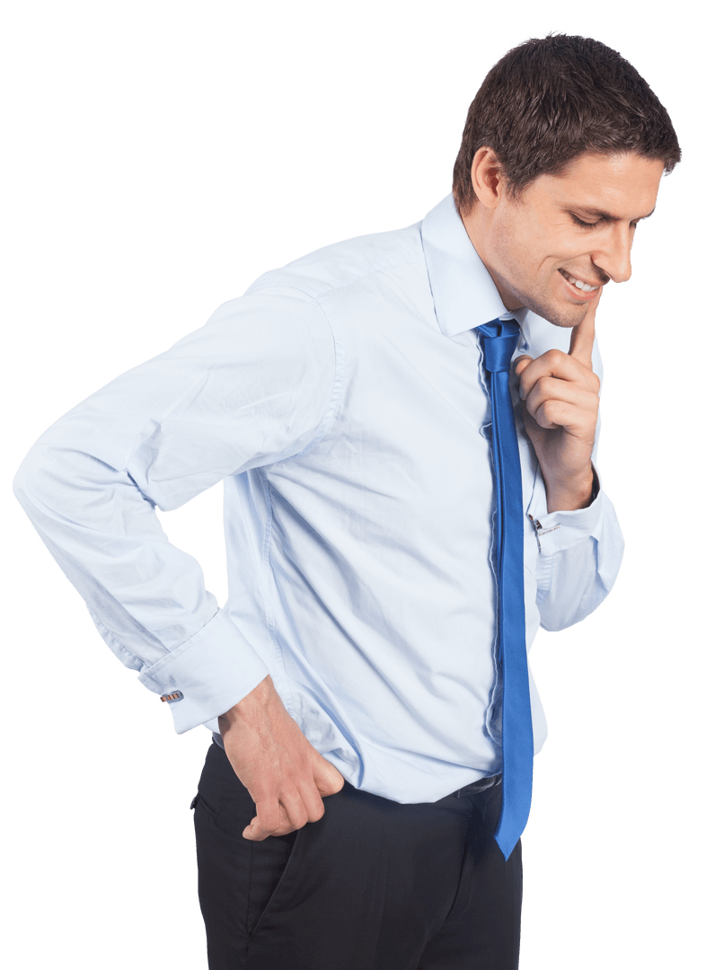 Transparent Thinking Businessman Touching Chin in Contemplation