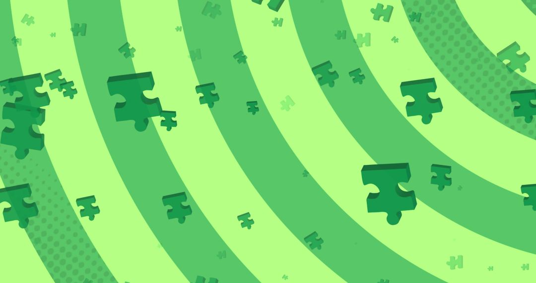Abstract Green Puzzle Pieces Over Revolving Stripes