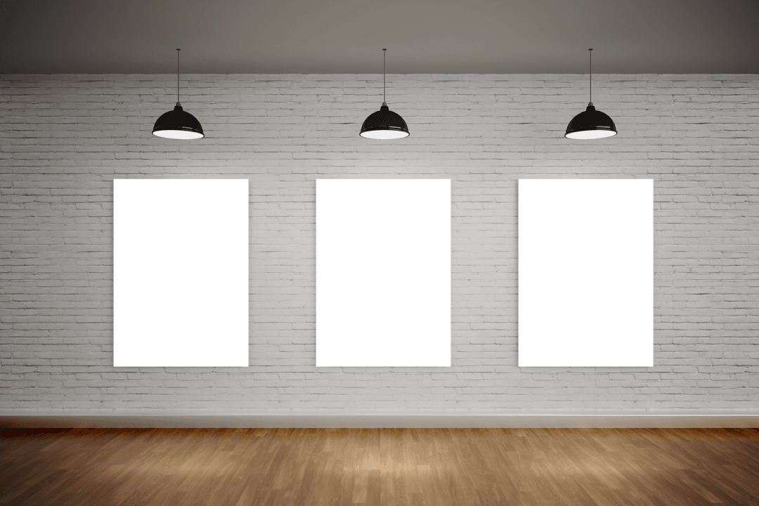 Modern White Brick Gallery Wall with Blank Poster Boards