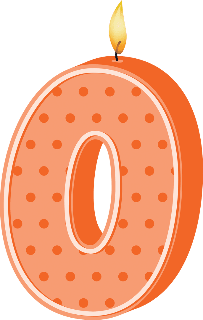 Orange 0 Birthday Candle with Dots on Transparent Background