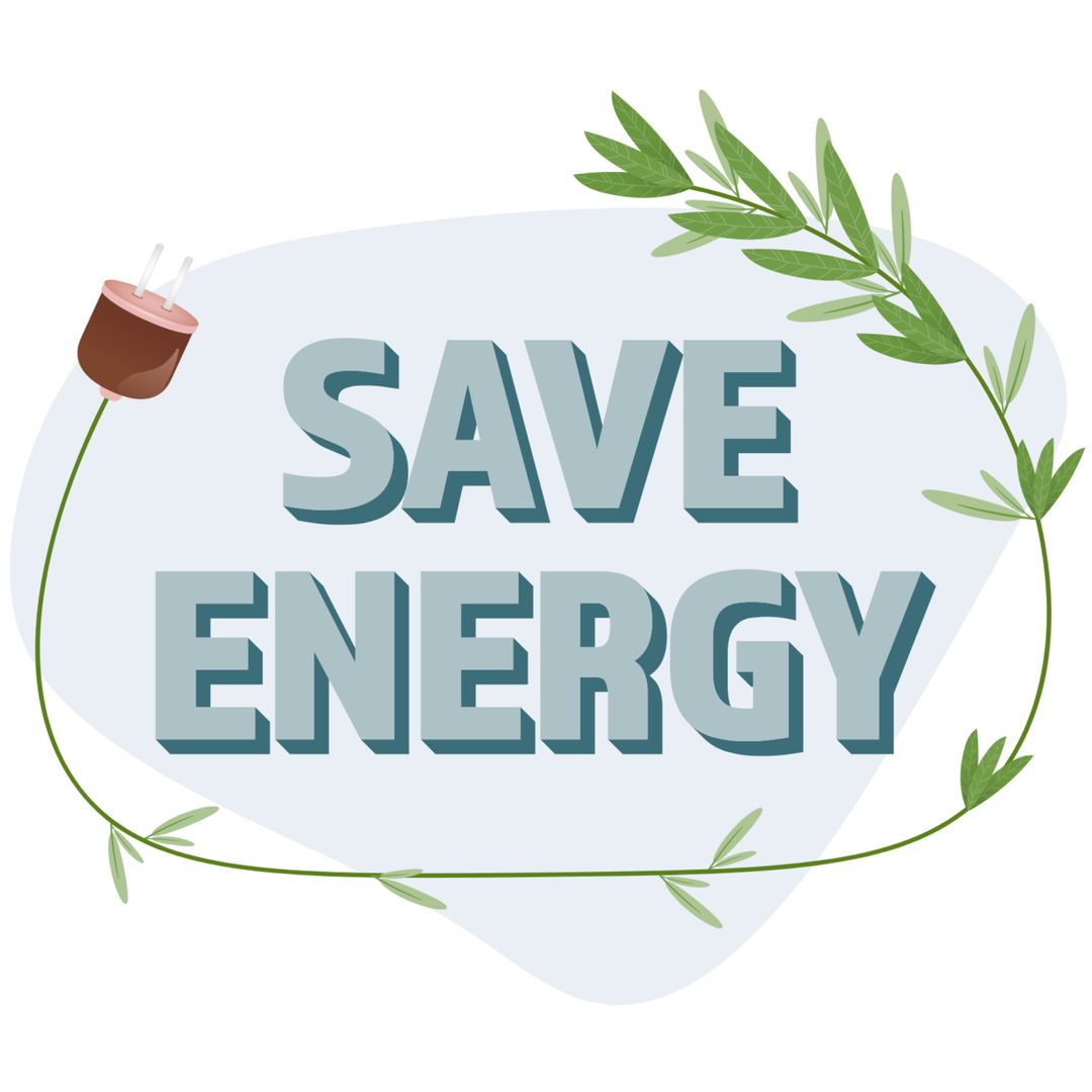 Save Energy Message with Green Leaf Illustration