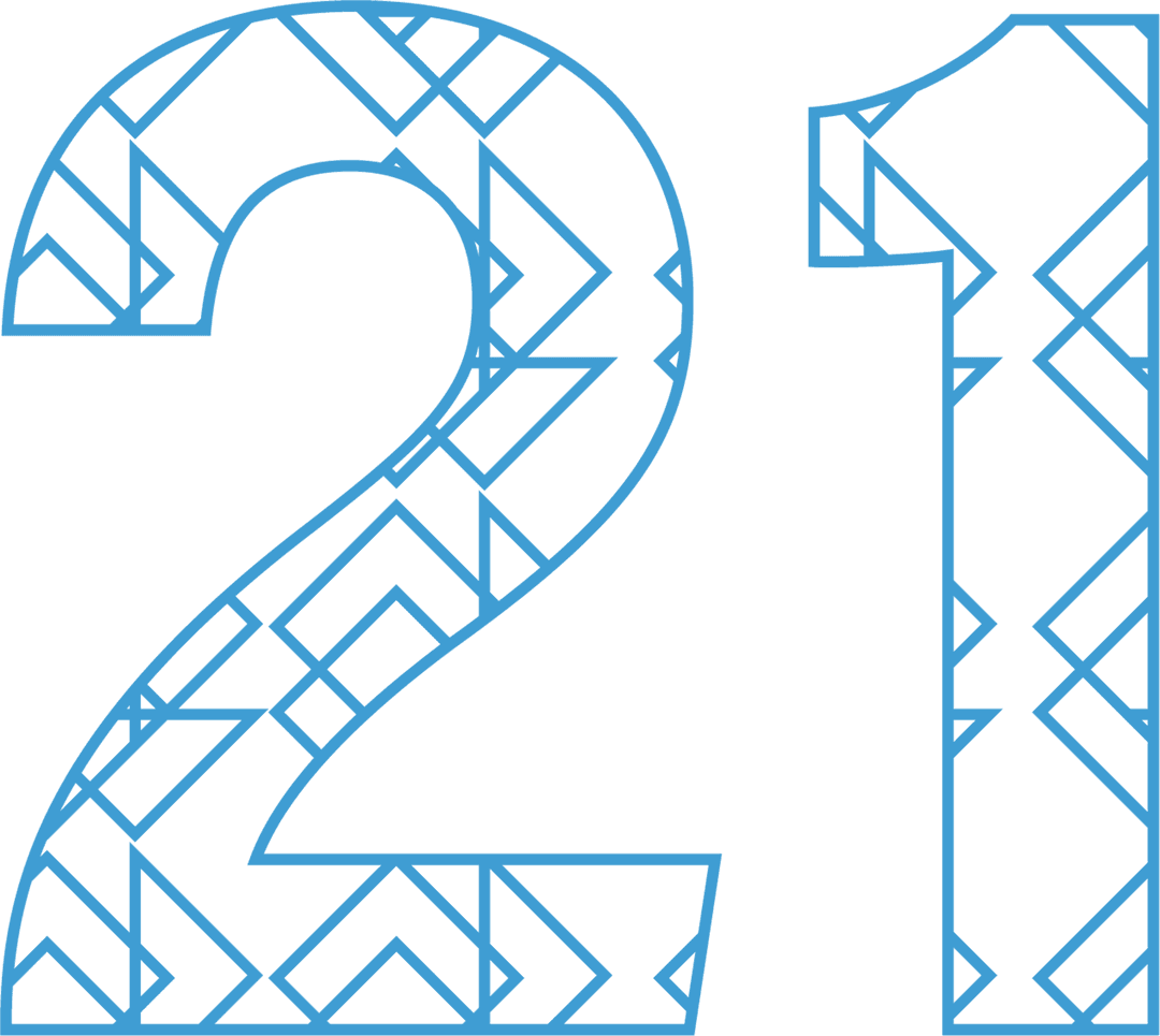 Geometric Patterned Blue Number 21 on Transparent Background