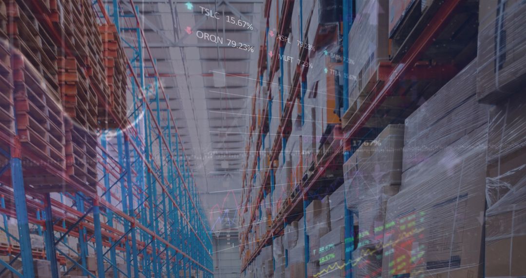 Empty Warehouse with overlaid Financial Chart Visuals