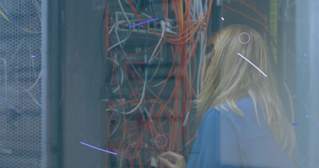 Blonde Technician Adjusting Server Cables