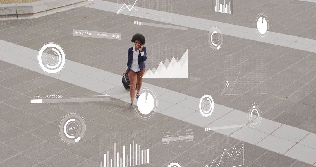 Businesswoman Analyzing Data with Augmented Reality on Smartphone