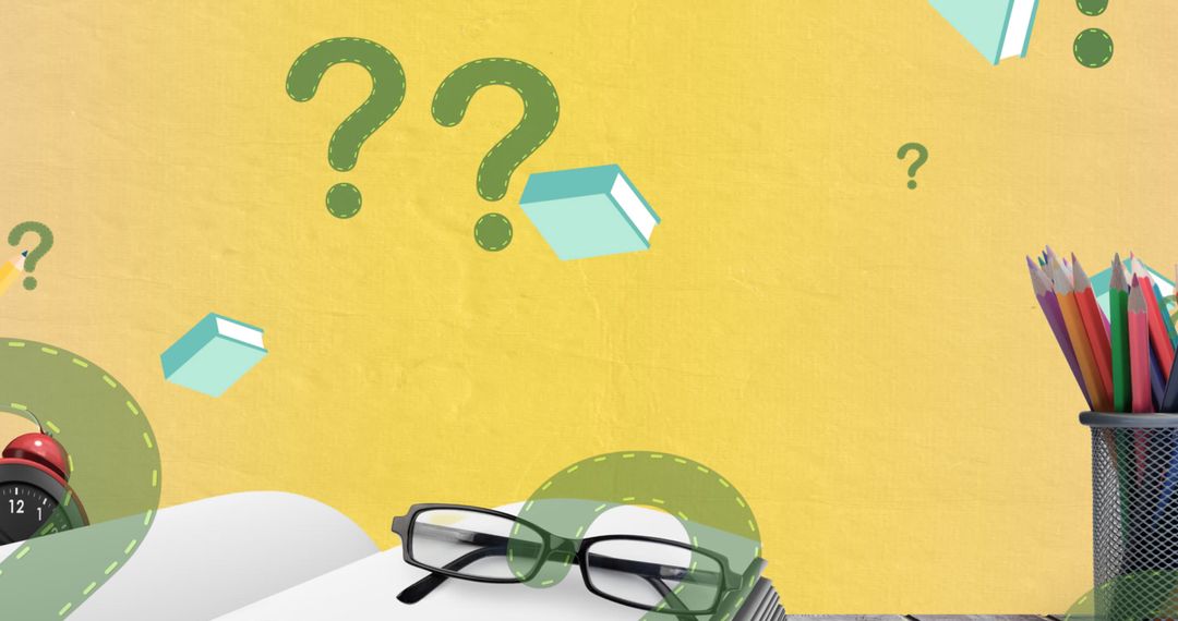School and Learning Theme with Question Marks and Books Illustration