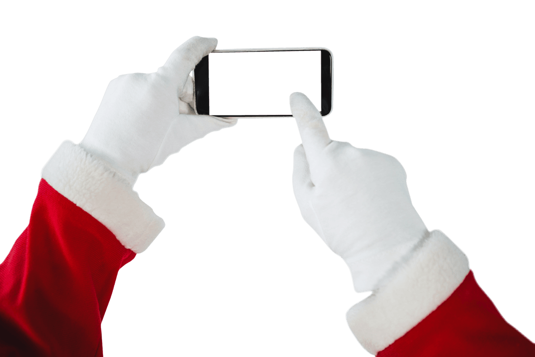 Transparent Santa Claus Hands Using Mobile Phone