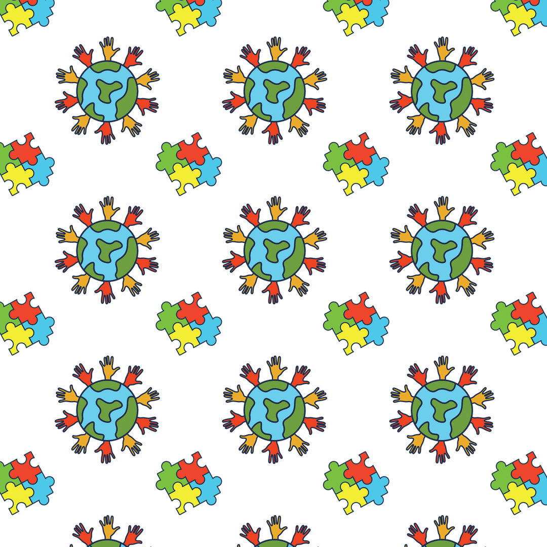 Seamless Colorful Earth Pattern with Puzzle Pieces on Transparent Background