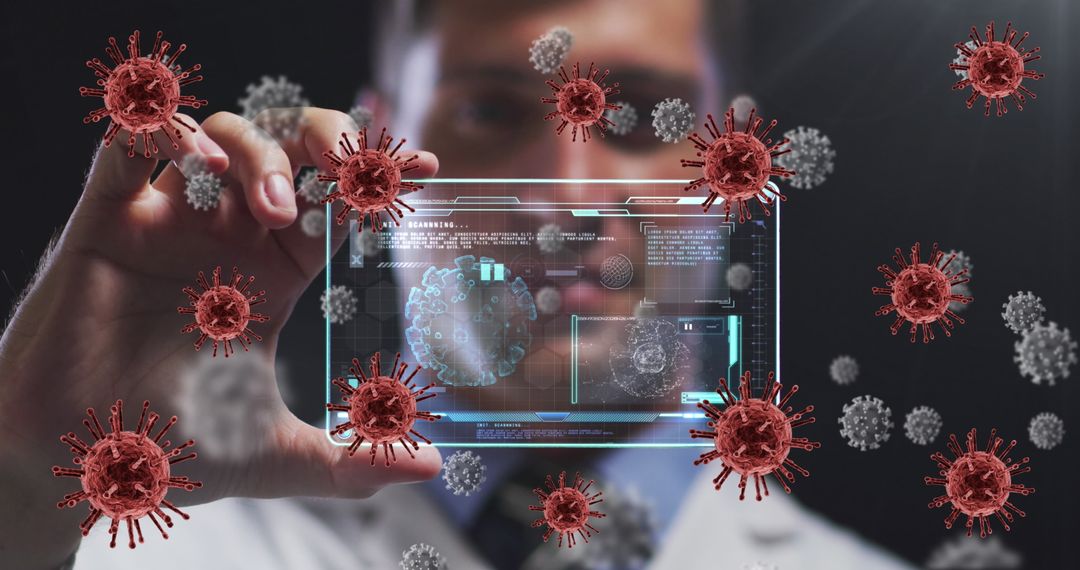 Doctor Analyzing Virus Data in Virtual Interface