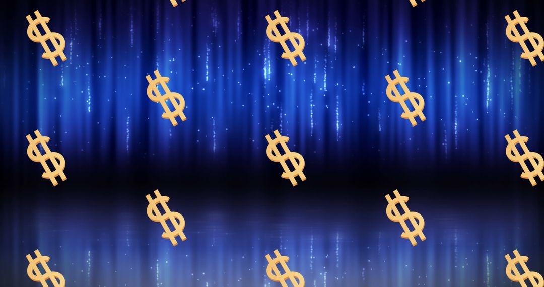 Dollar Signs on Bright Blue Filter Background with Light Streaks