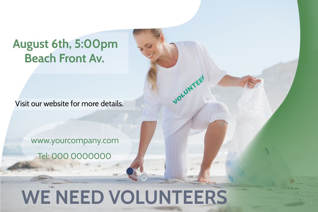 Beach Cleanup Volunteer Urging Eco Party Call to Action